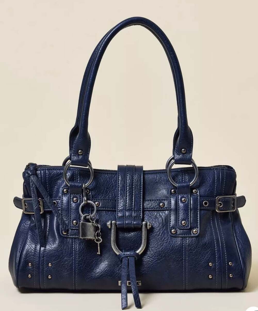 BDG Karlie Lock Shoulder Bag Navy Faux Leather